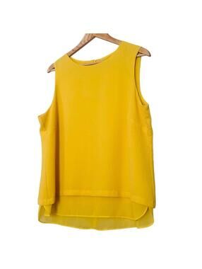 NWOT Rose + Olive Yellow Sleeveless Layered Spring Blouse XL Zipper Work Career